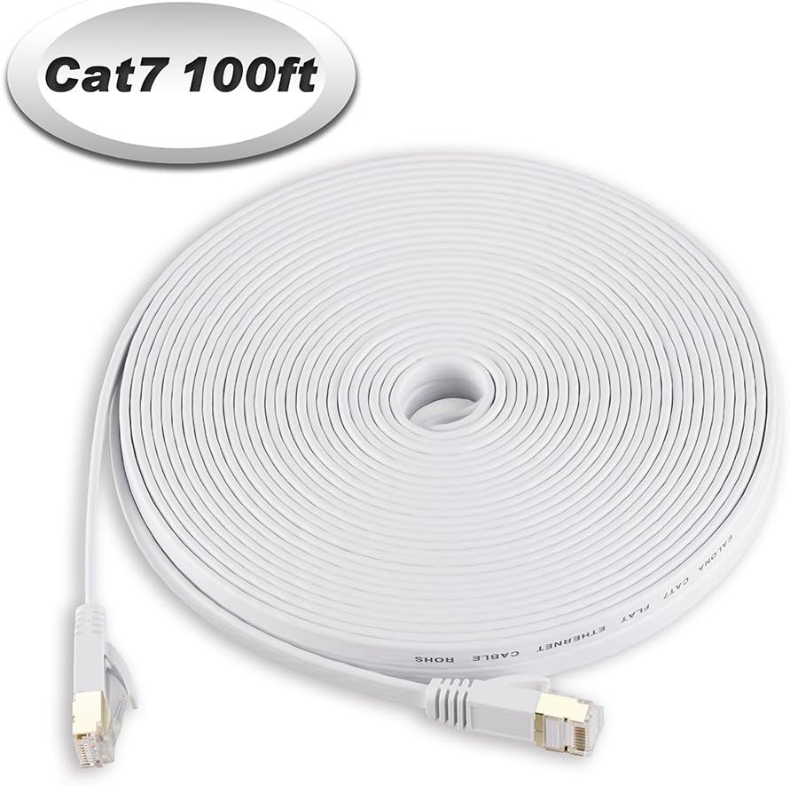 Cat 7 Shielded Ethernet Cable Patch Cord LAN Cable 100FT White