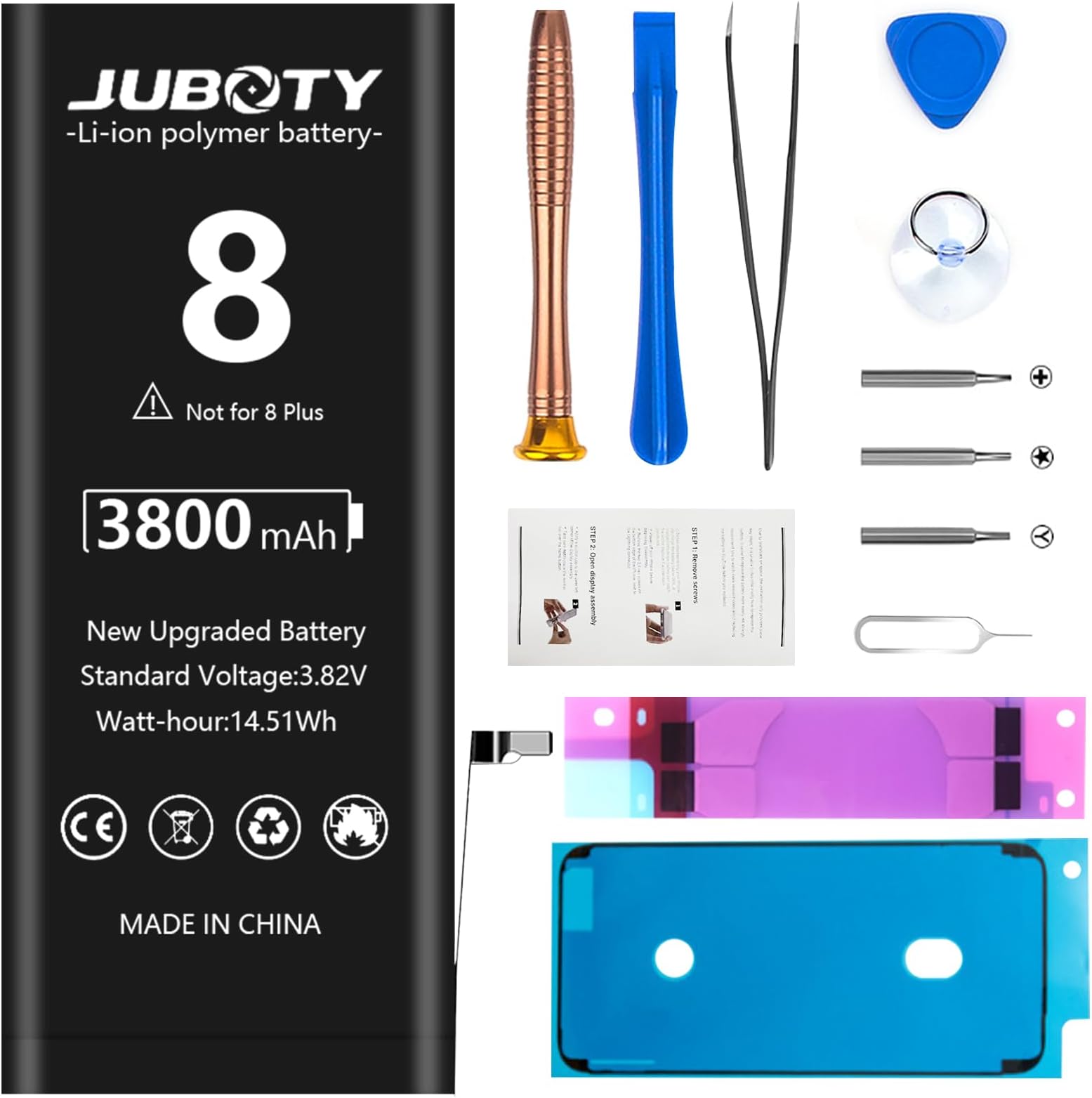 JUBOTY 3800mAh Battery for iPhone 8, Li-ion New Upgraded 0 Cycle High Capacity Battery Replacement for iPhone 8 Model A1863 A1905 A1906 with Professional Repair Tool Kit