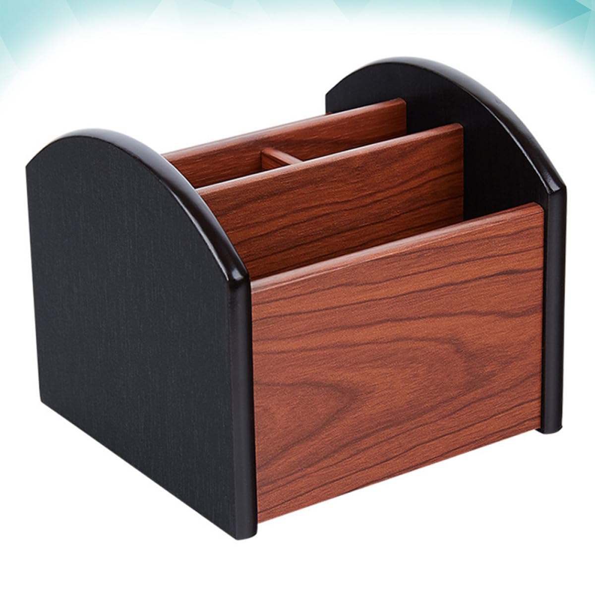 POPETPOP Caja Organizadora de Madera Natural para Bolígrafos y Control Remoto, Contenedor Multifunción de Escritorio Compartimentos, Organizador de Oficina para Material Escolar y