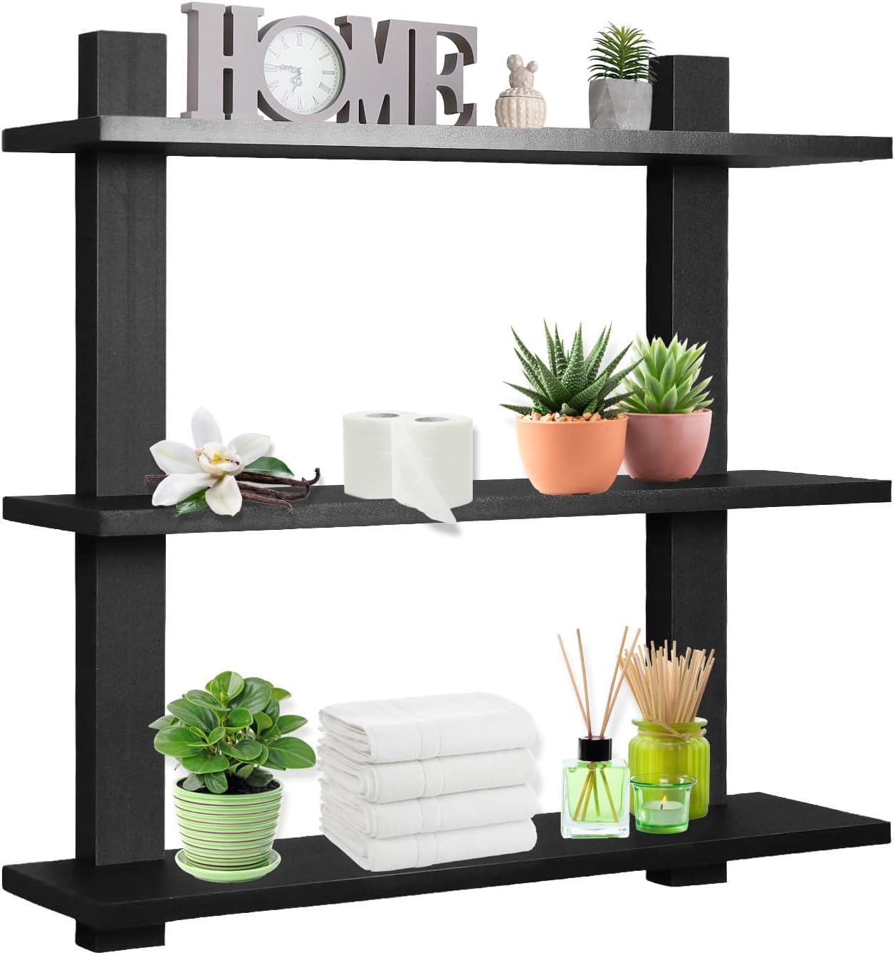 Sorbus Bathroom Shelves - 3-Tier Wall Mounted Floating Shelves for Books, Trophies, Wall Decor, Kitchen, Living Room & Bathroom Decor - Decorative Hanging Display Over the Toilet Storage Shelf - Black
