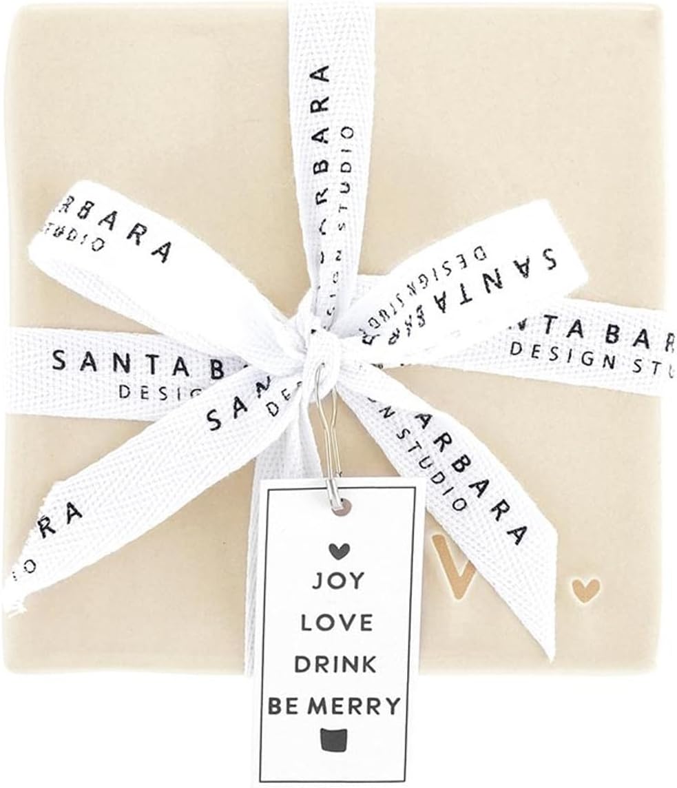 Santa Barbara Design Studio Ceramic Christmas Coasters - Holiday Table Décor, Set of 4, Joy Love Drink Be Merry