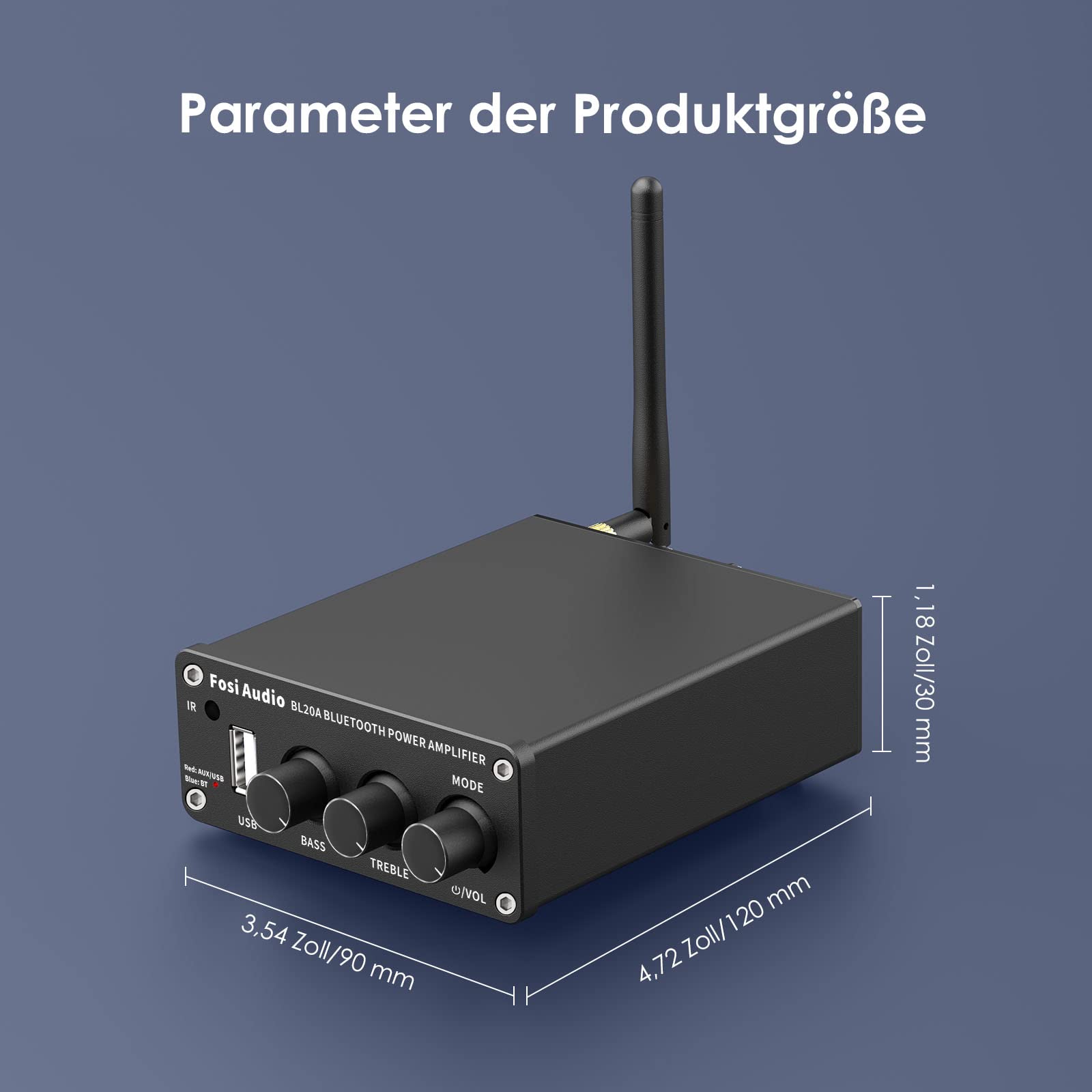 Fosi Audio BL20A Bluetooth 5.0 Heim-Audio-Stereo-Verstärker Mini Hi-Fi Klasse D Integrierter Verstärker U-Disk AUX mit Fernbedienung für Heimlautsprecher 100 Watt × 2