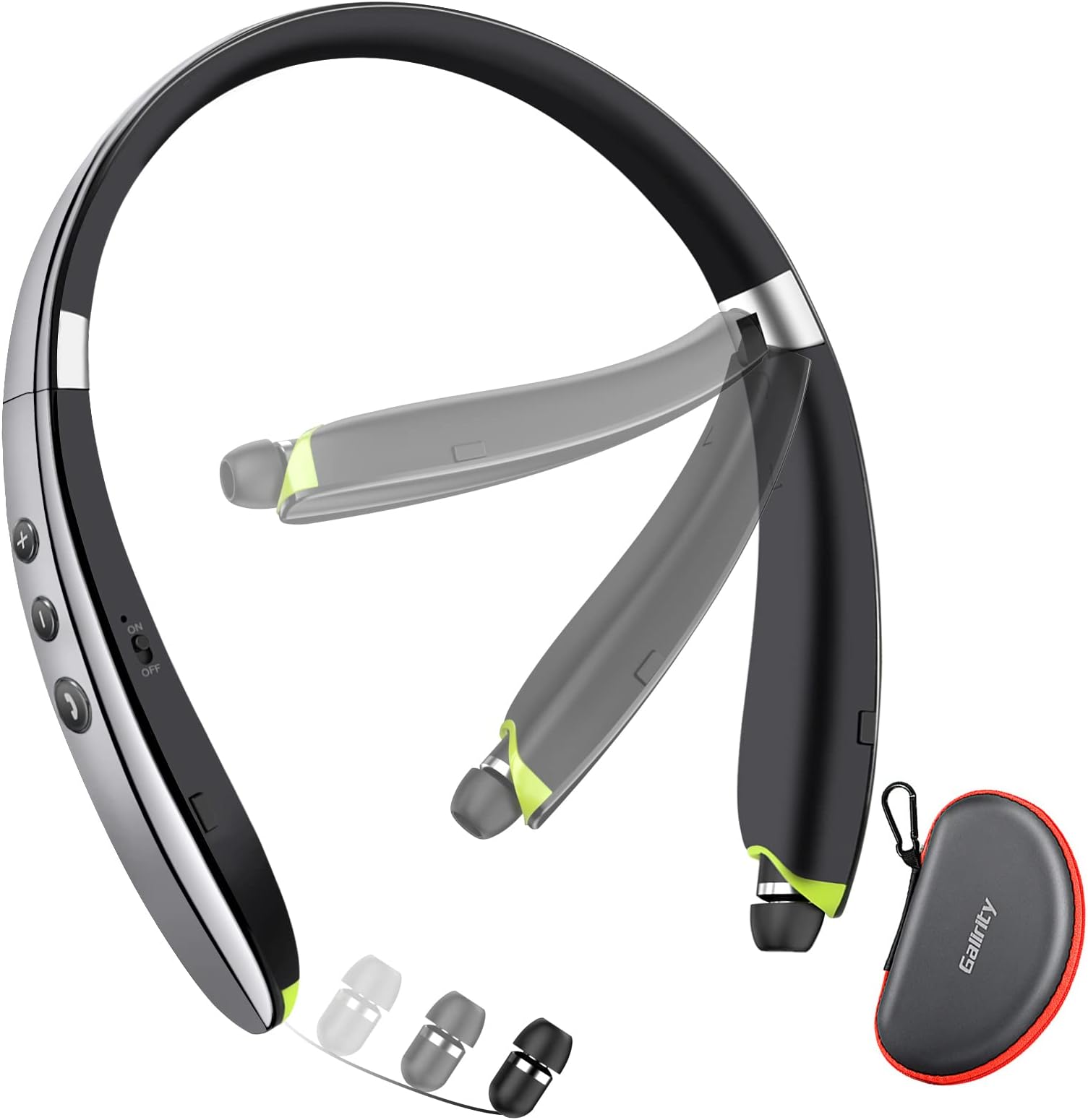 Bluetooth Headset, 2026 Upgraded Neckband Bluetooth Headphones with Retractable Earbuds, Noise Cancelling Stereo Earphones with Mic, Foldable Wireless Headphones for Sports Office with Carry Case