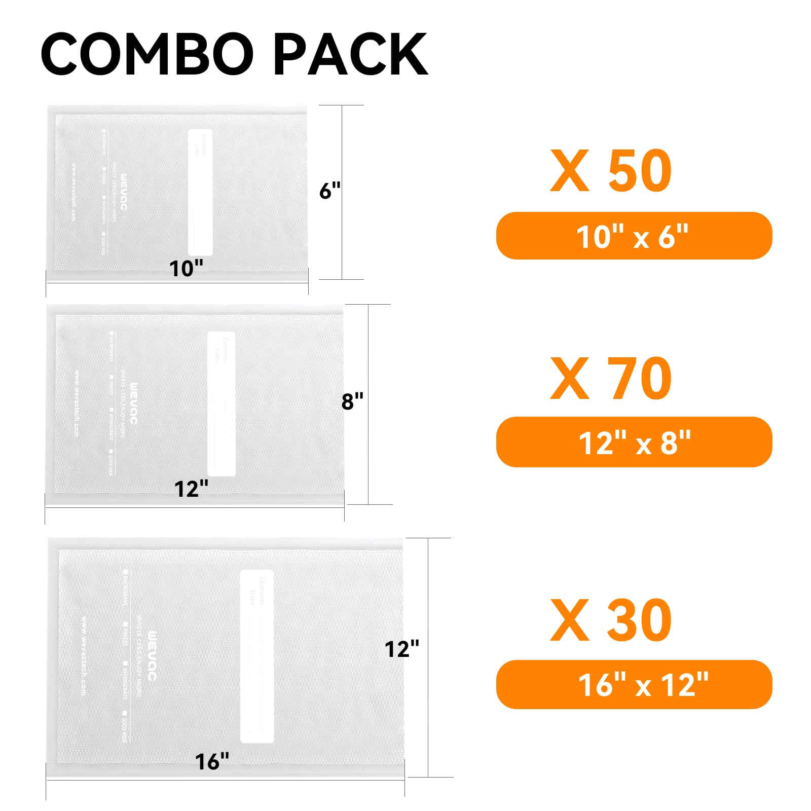 Wevac Weston - Bolsas selladoras al vacío para guardar alimentos, sellar una comida, grado comercial, sin BPA, resistentes, ideales para almacenamiento al vacío, preparación de comidas y al vacío