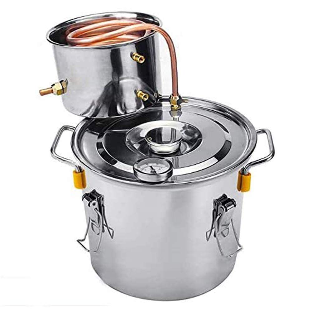 JIXIN Alambique, 3Gal 12L Destilador De Alcohol Moonshine Todavía Termómetro Incorporado Kits De Destilación Caldera Kit De Elaboración Casera De Acero Inoxidable (3Gal / 12L)