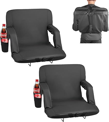 Miniatura 10 de VEVOR Asiento de estadio, 6 ángulos ajustables, asiento de estadio de 2.75 pulgadas con respaldo y reposabrazos, silla ancha con bolsillo de gancho