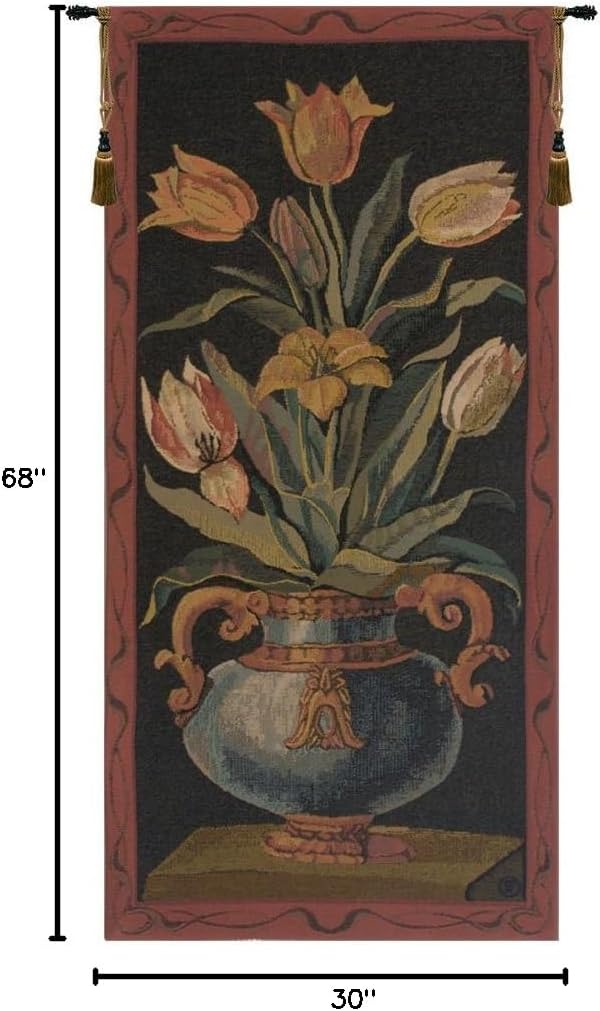 Tulips Belgian Tapestry Wall Hanging - 30 in. x 68 in. Cotton/Viscose/Polyester by Charlotte Home Furnishings