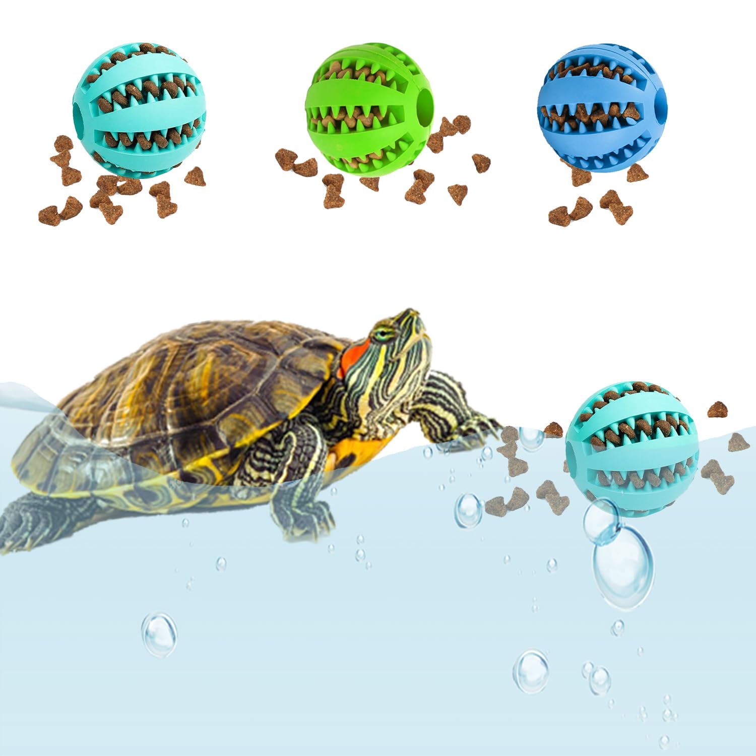 3PCS Aquatic Turtle Enrichment Toys - Turtle Toys for Aquarium Play, Including Feeder Ball - Aquarium Accessories