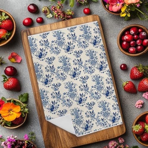 Image of Chinoiserie Boston Terrier Dog Kitchen Towels, Boston Terrier Gifts for Women Men Dish Tea Towels for Kitchen, Grandmillennial Toile de Jouy Dog Hand Towels for Bathroom, 16x24 Inch