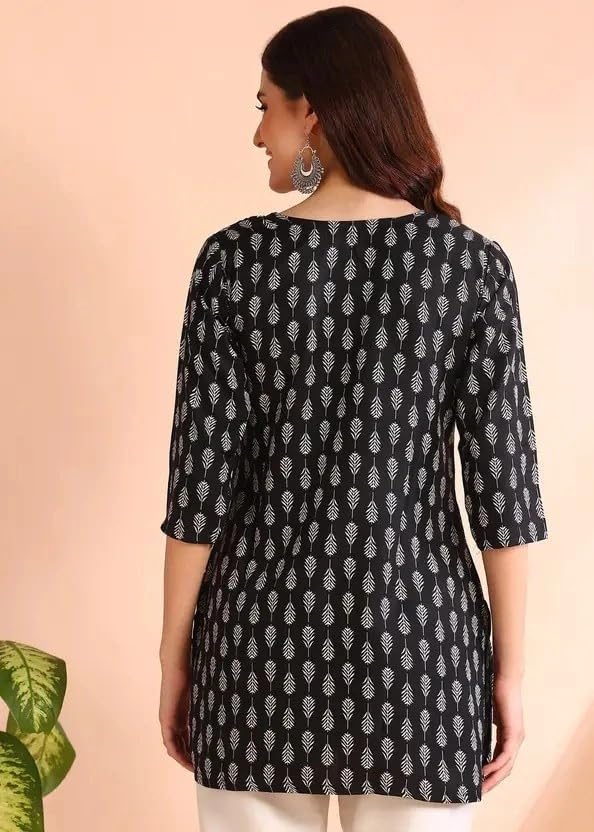 Image of Women's Short Kurti in Multicolor Rayon Cotton Blend | Ladies Ethnic Tunic | Office
