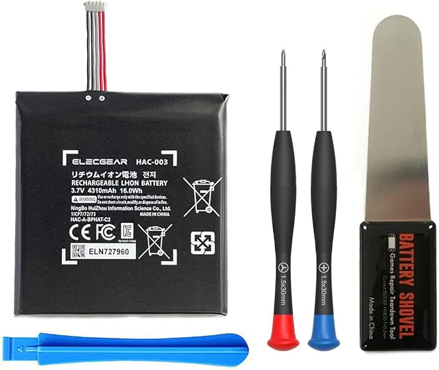 ElecGear 1x Bateria zastępcza do konsoli Nintendo Switch, HAC-003 Wewnętrzny akumulator litowo-jonowy do przełącznika HAC-001, 3,7V 4310 mAh 16,0 Wh z zestawem narzędzi naprawczych