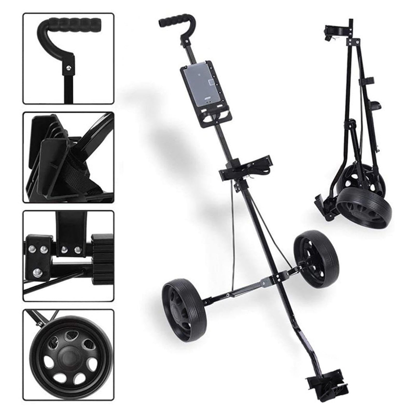 Golftrolley mit großem Fassungsvermögen, ideal für den Transport von Golftaschen auf dem Golfplatz. Der zweirädrige Schiebe und Ziehwagen ist aus