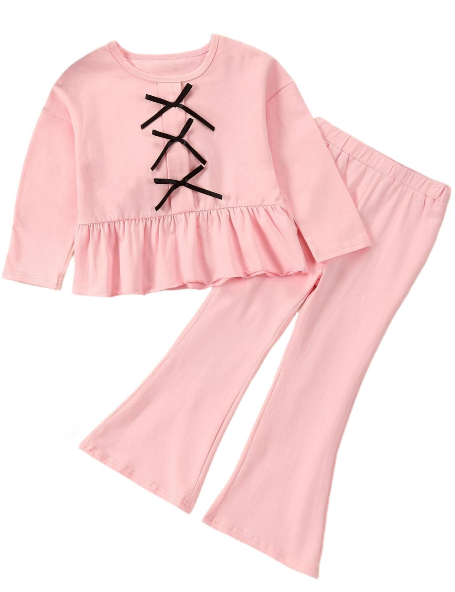 Corfrute Girls'Clothing Sets Cute Long Sleeve Spring Bowknot Top & Flare Pants Outfit Set