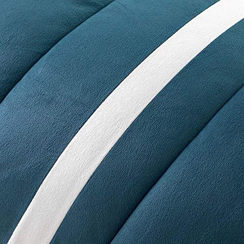 Kasentex Luxury Velvet Plush Fleece Micromink Down Alternative Comforter Set With Stripe Design Soft Bedding, Reversible And Machine Washable(Oxford Blue, Queen Size Comforter Set) #TOP6