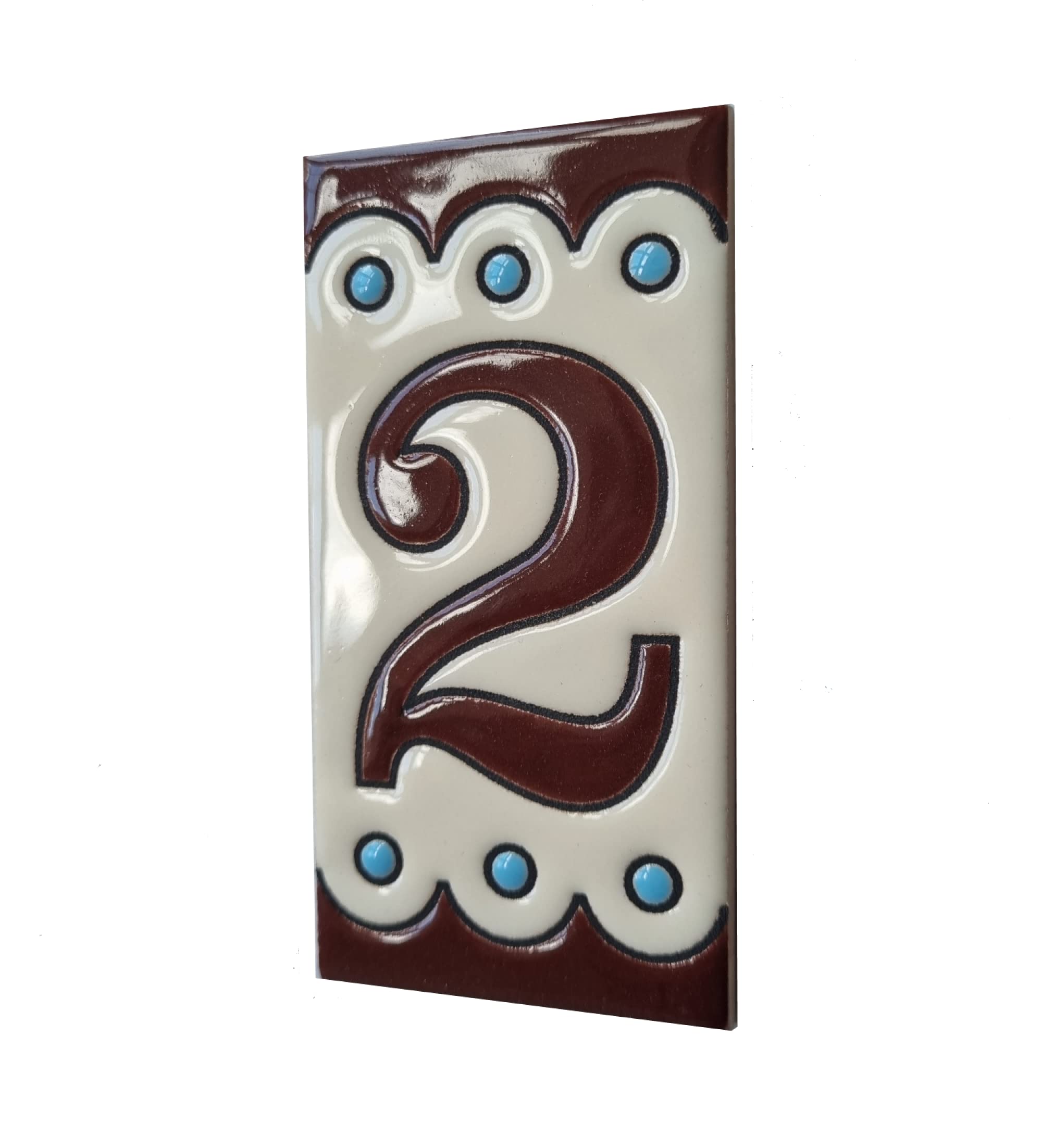 Soto M-8 Spanish Hand-painted Ceramic 11 x 5.5 cm or 2.16 x 4.33" Number Tiles (Number 2 tile) โ image 1