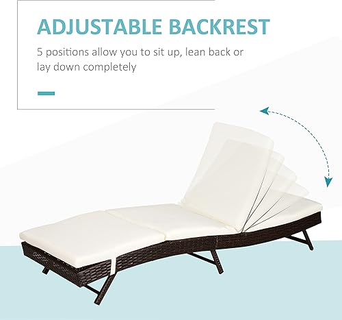 Miniatura 4 de Outsunny tumbona ajustable de poliéster y mimbre