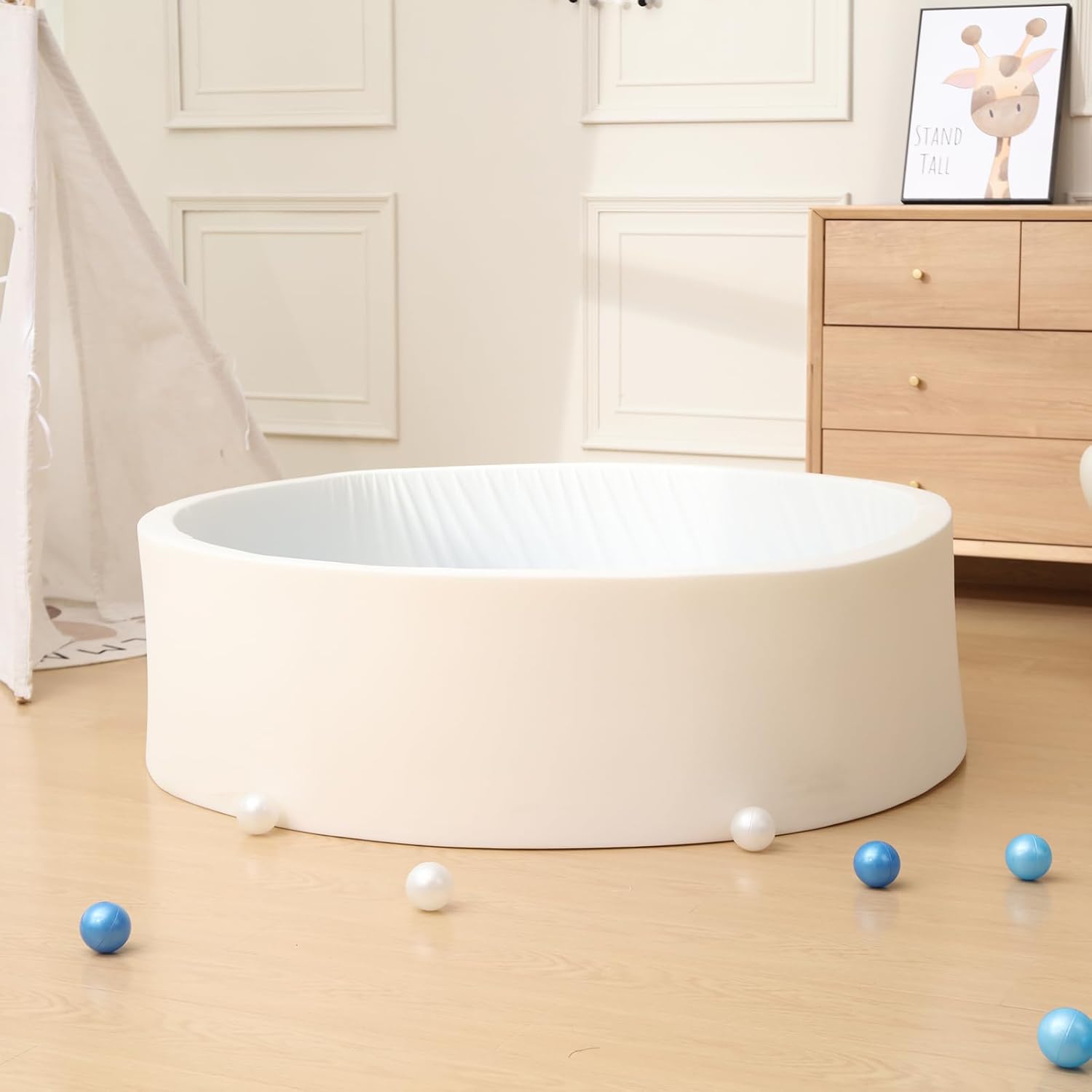 Baby Ball Pit for Toddlers, 47.2" x 13.8" Foam Ball Pit for Kids, Soft Round Ball Pool for Baby, Indoor and Outdoor Playpen, Ideal Gift for Children, White, (Balls not Included)