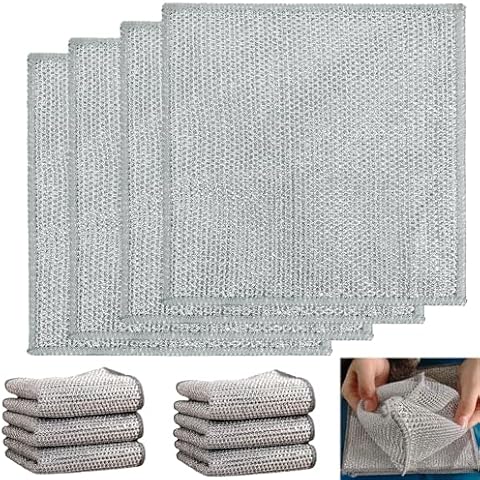 KAZETEC 10 pcs Wire Dishwashing Rag for Wet and Dry, Non Scratch Wire Dishcloth, Double Stainless Steel Scrubber, Multipurpose Wire Dishwashing Rags,Reusable Steel Wool Scrubber for Kitchen Cleaning Cover