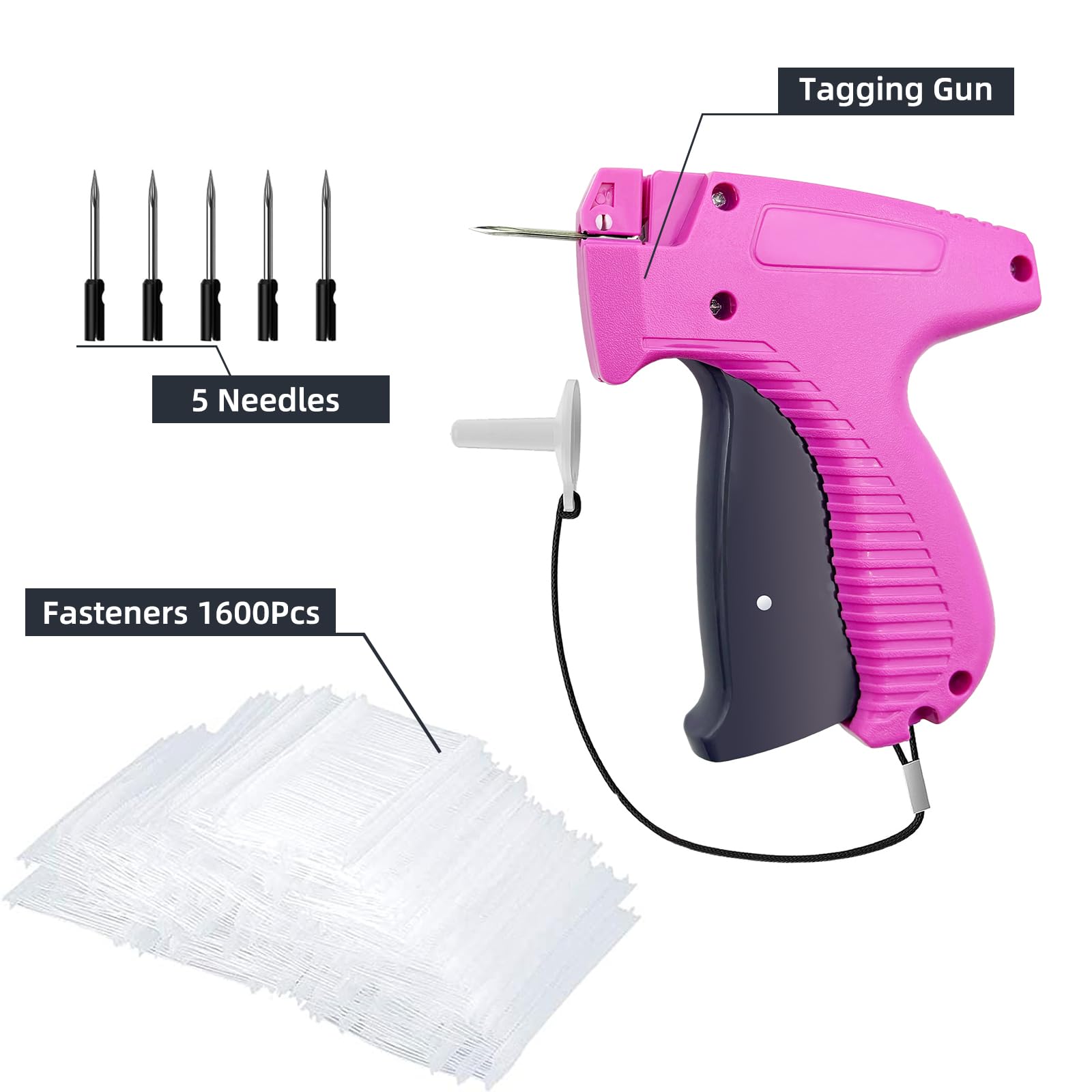 Etikettierpistole für Kleidung, Standard-Einzelhandelspreisschild-Befestigungspistole für Kleidung, Kleidungsetikettenpistole, Kit mit 6 Nadeln und 1600 2,5 cm Widerhaken (keine Stichpistole)