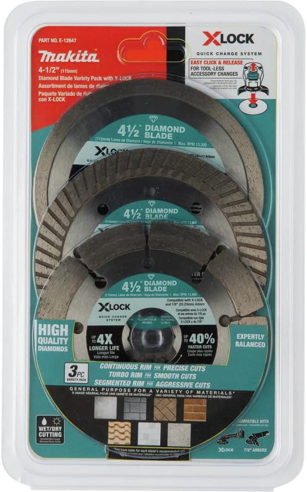 Makita E-12647 X-Lock 4-1/2" Diamond Blade Variety Pack for Masonry Cutting, 3/pc - Image 5
