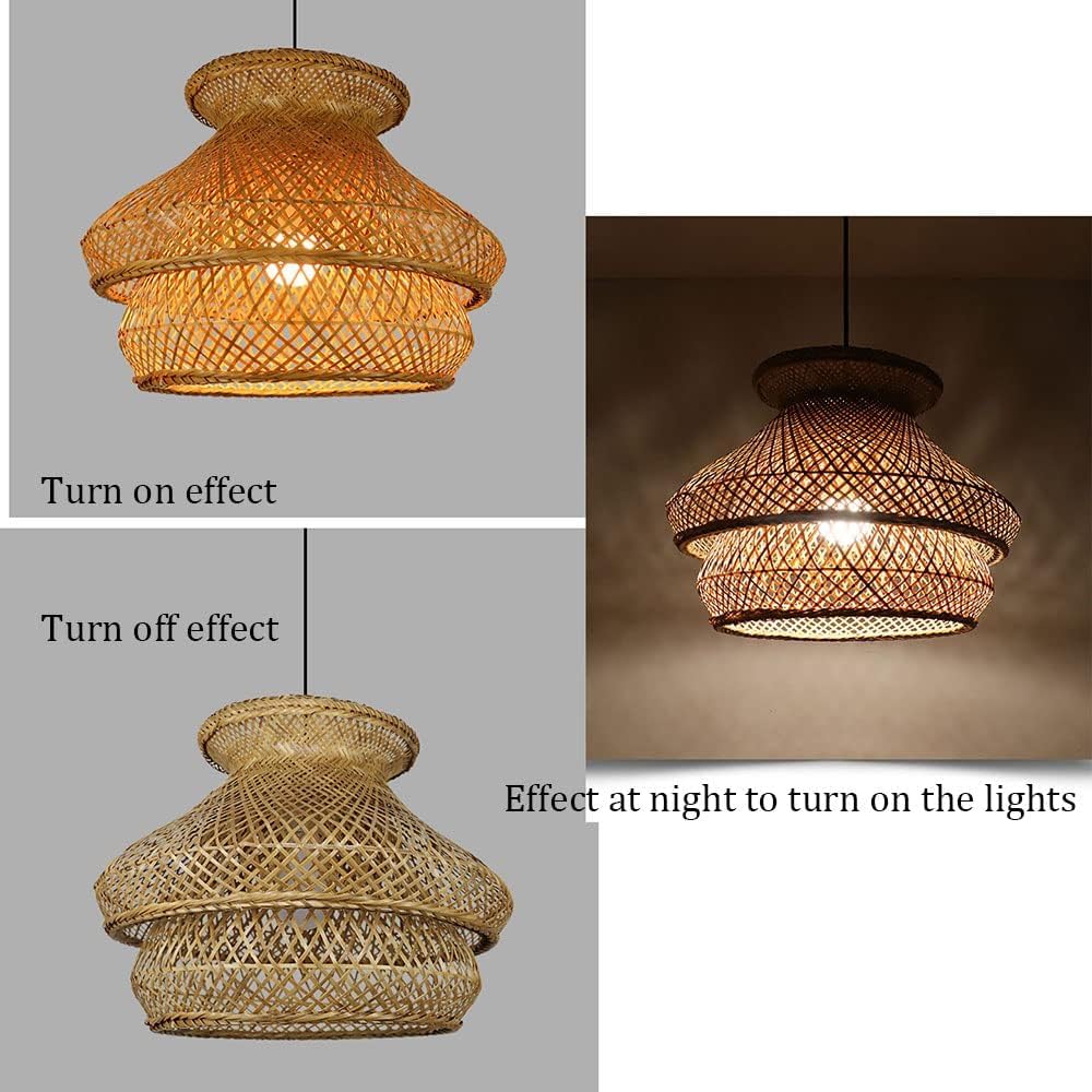 Lampada a sospensione a gabbia di bambù Lampadario fatto a mano in stile rustico Lampada a sospensione a forma di nido di uccello in rattan Lampada a sospensione a cupola in vimini naturale Lampada da