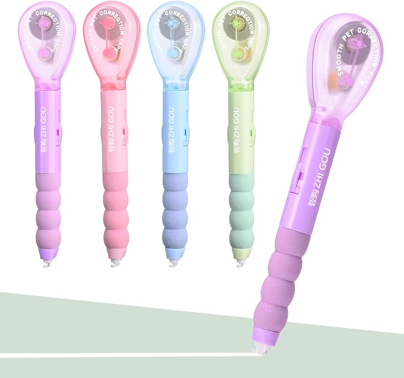 4P White Correction Tape Pen, 19.69 ft Smooth Pull Out, Multicolor | Instantly Dry White Correction Tape, Easy to Use Applicator for School Office Supplies