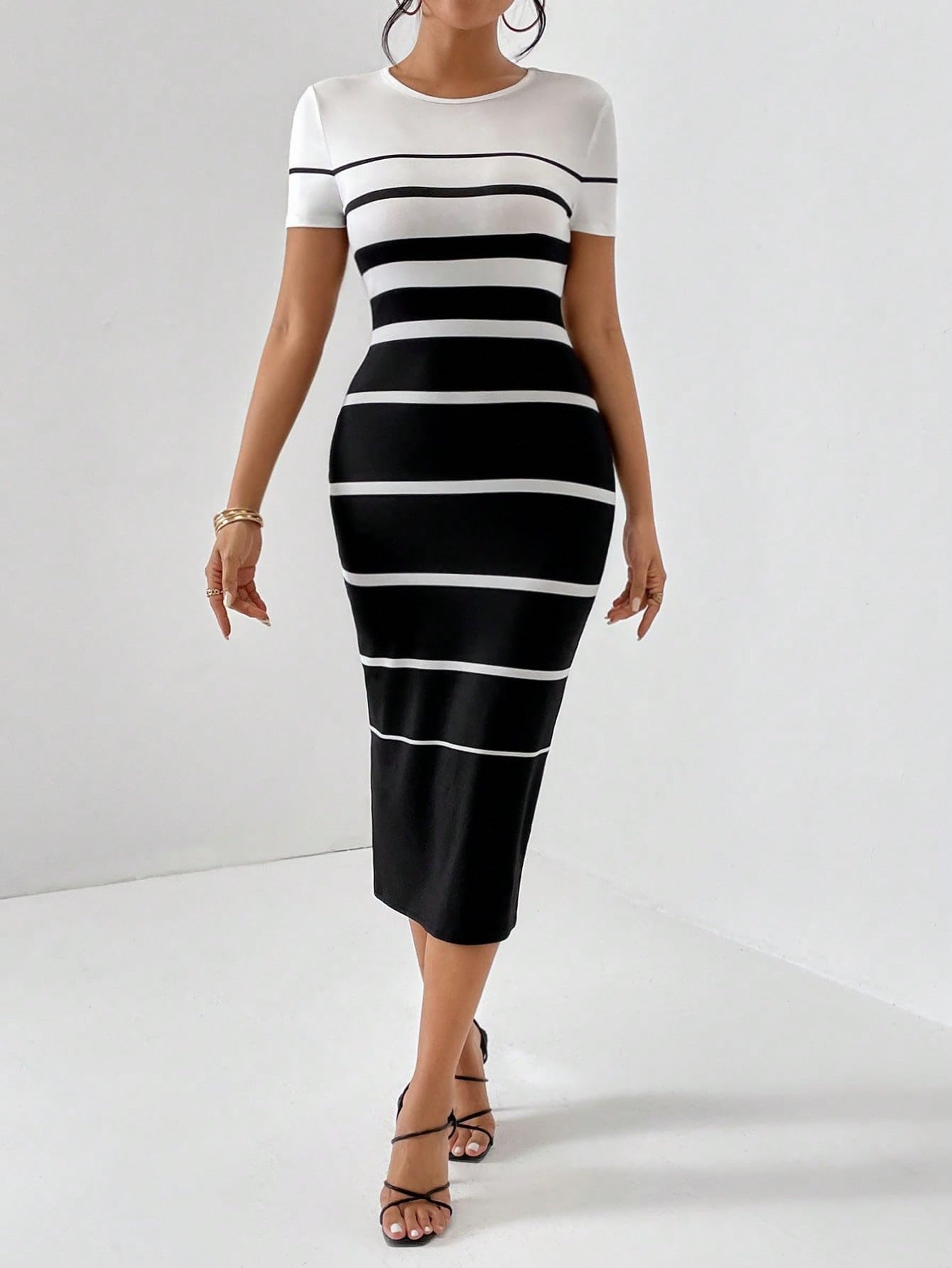 white christmas dresses Striped Bodycon Dress - White main image 1