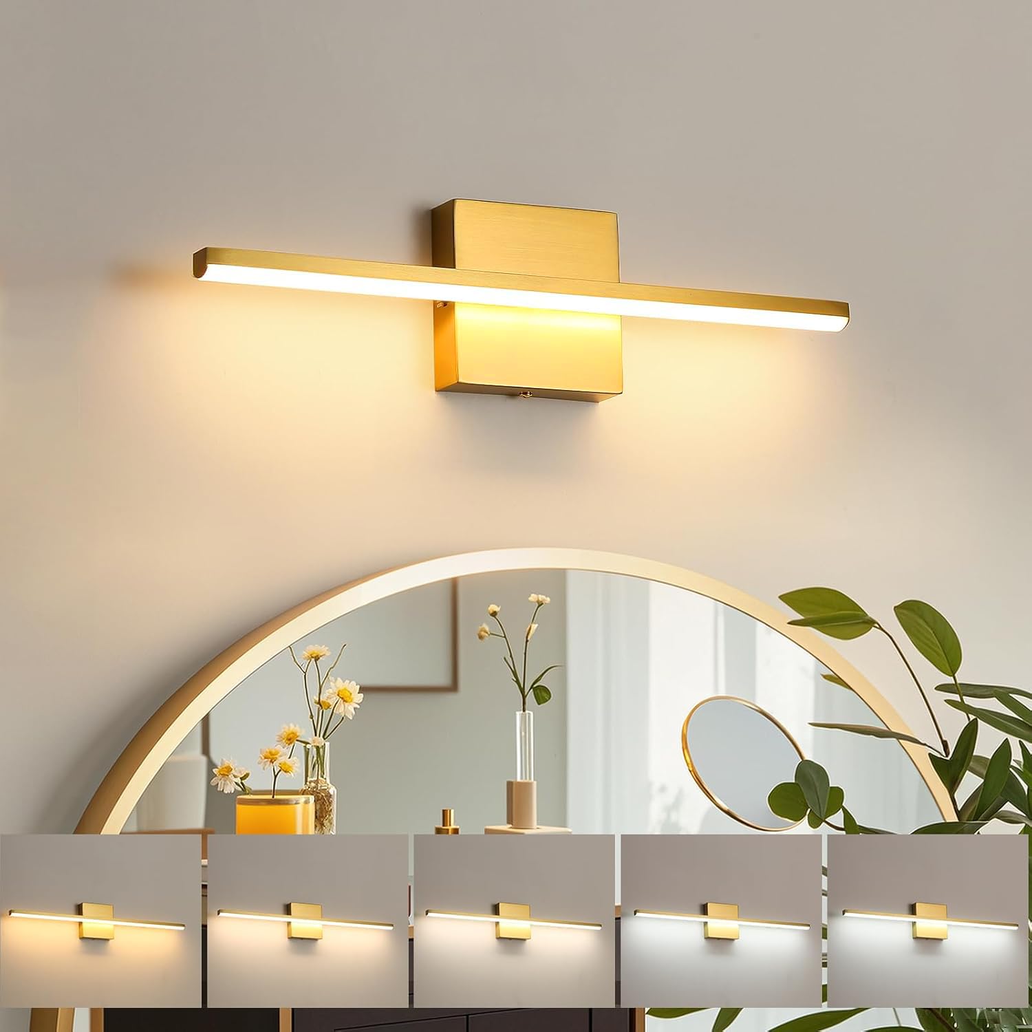 Photo 1 of fengkiop Brushed Gold Vanity Light 16 Inch Dimmable 5CCT LED