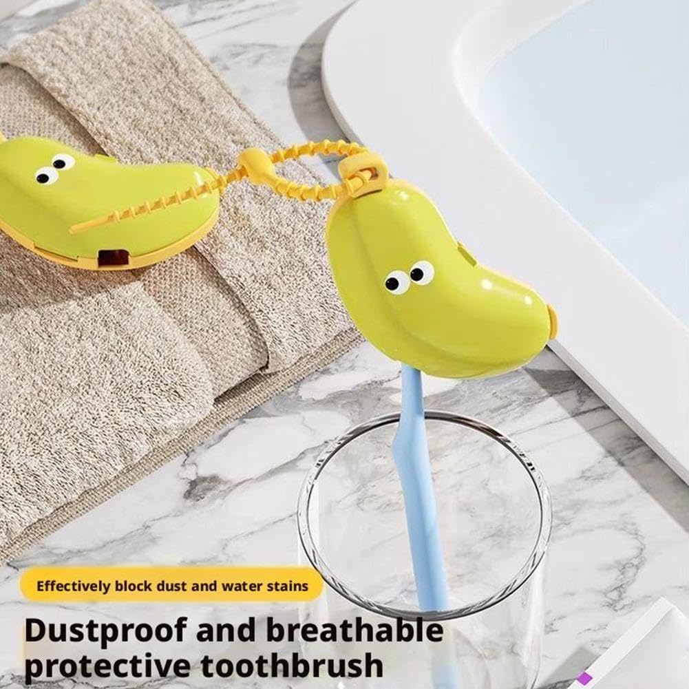 Banana Toothbrush Holder With Cap & Toothpaste Dispenser - Cute Travel & Home Bathroom Organizer (2-Pack, Yellow/Green)