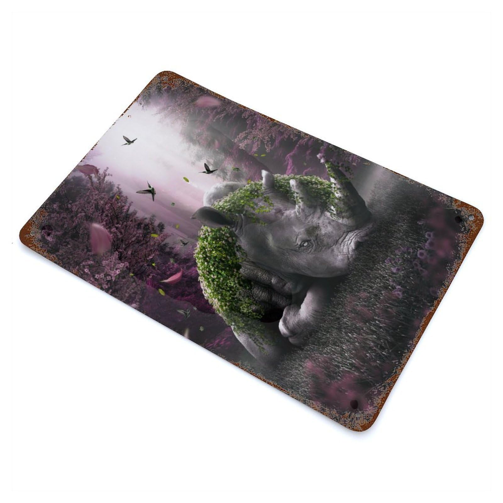 Distressed Metal Wall Sign The Forgotten Rhino 11.8"x7.9", Vintage Wall Decor for Cafe, Home Bar And Lounge Decor
