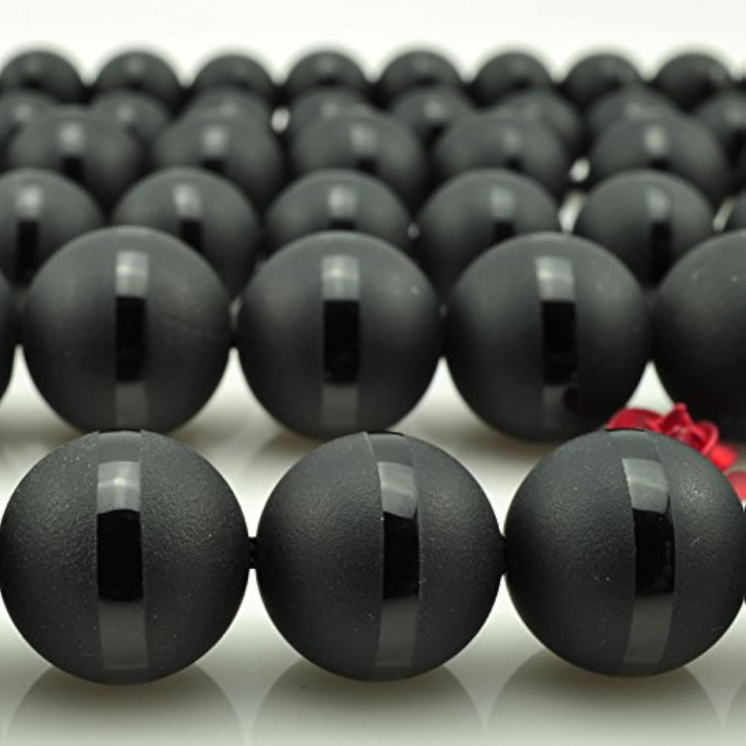 STARLOONG 12MM Matte Black Round Line Agata Beads for Jewelry Making 15"