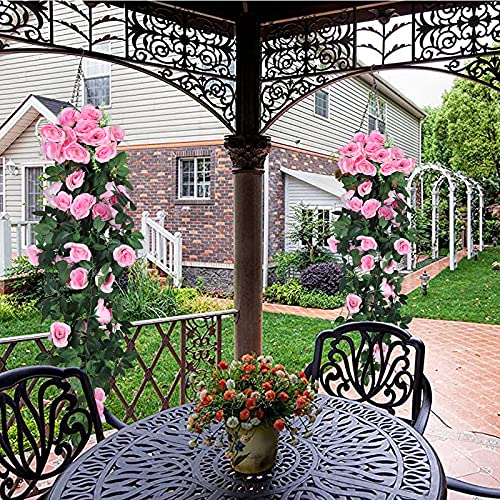 Recutms Fake Hanging Flower, 2Pcs Artificial Rose Vine Hanging Plants Artificial Flowers Artificial Hanging Flower Wedding Home Decoration And Wall Décor 3.3Ft (Pink) #TOP3