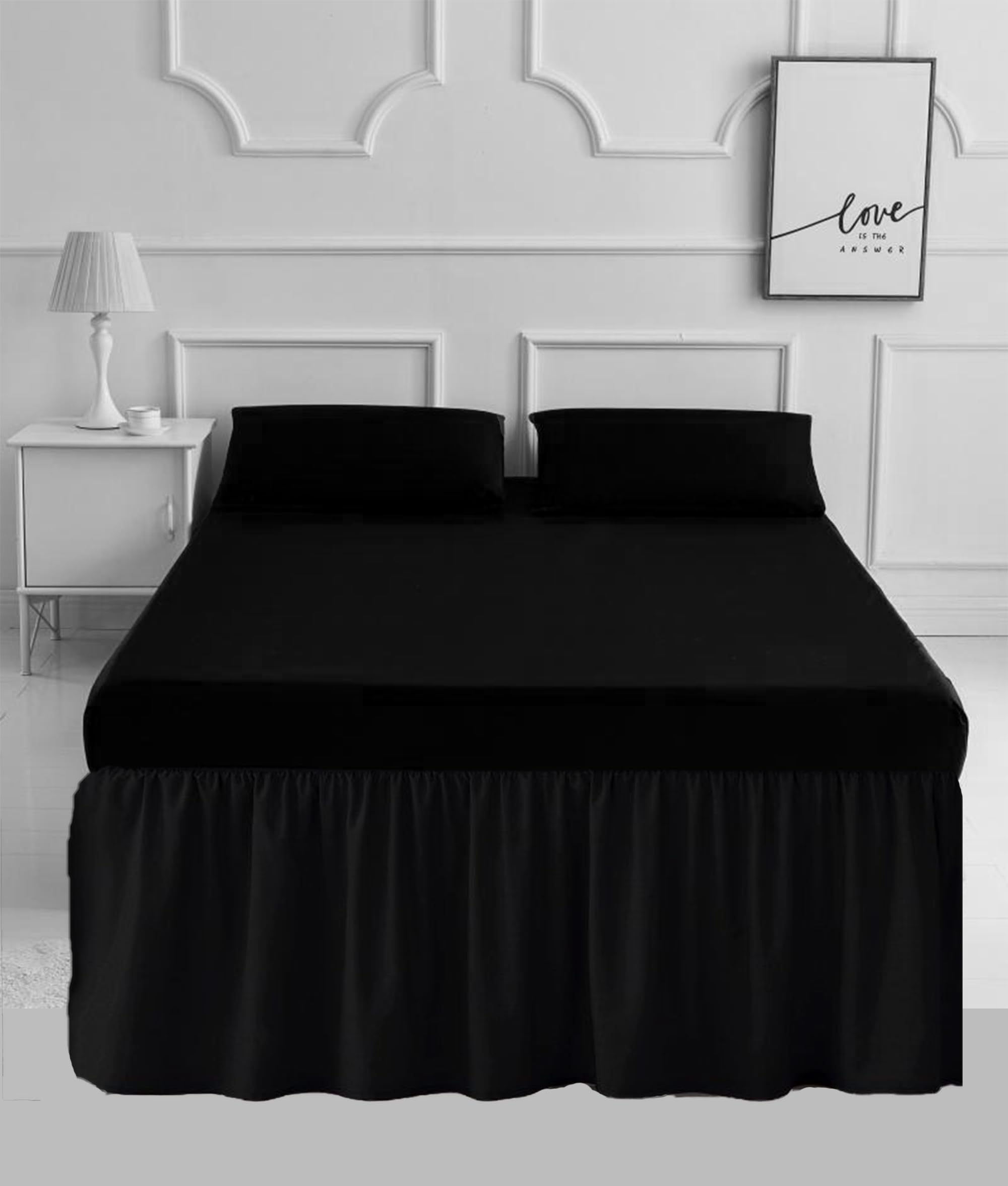 PARADISE STAR Extra Deep Base Valance Bed Sheet 16 Inch Frill – Poly Cotton Percale Easy Care Valance Sheet for Divan Bed, Soft Durable Bedding (Black, Single)