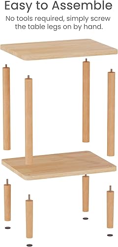 Miniatura 8 de LUCKNOCK - Mesa auxiliar de madera maciza, mesa auxiliar de 2 niveles con estante de almacenamiento, mesita de noche estrecha para espacios