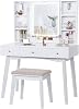 BEWISHOME Desk with Lighted Mirror, White Vanity Set with 3 Color Lighting Modes Adjustable Brightness, Makeup Cabinet 3 Drawers Dressing Table for Women FST12W