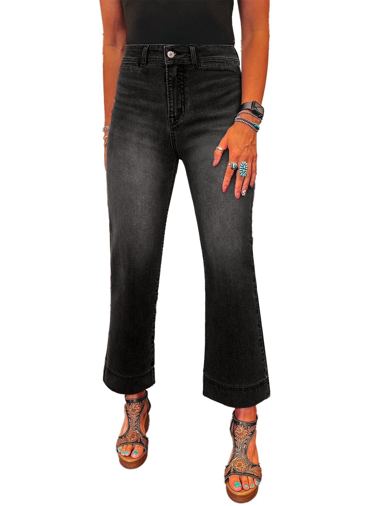 SHEWIN Wide Leg Jeans for Women Trendy High Waisted Flare Jeans Stretchy Straight Leg Ankle Denim Pants with Pockets