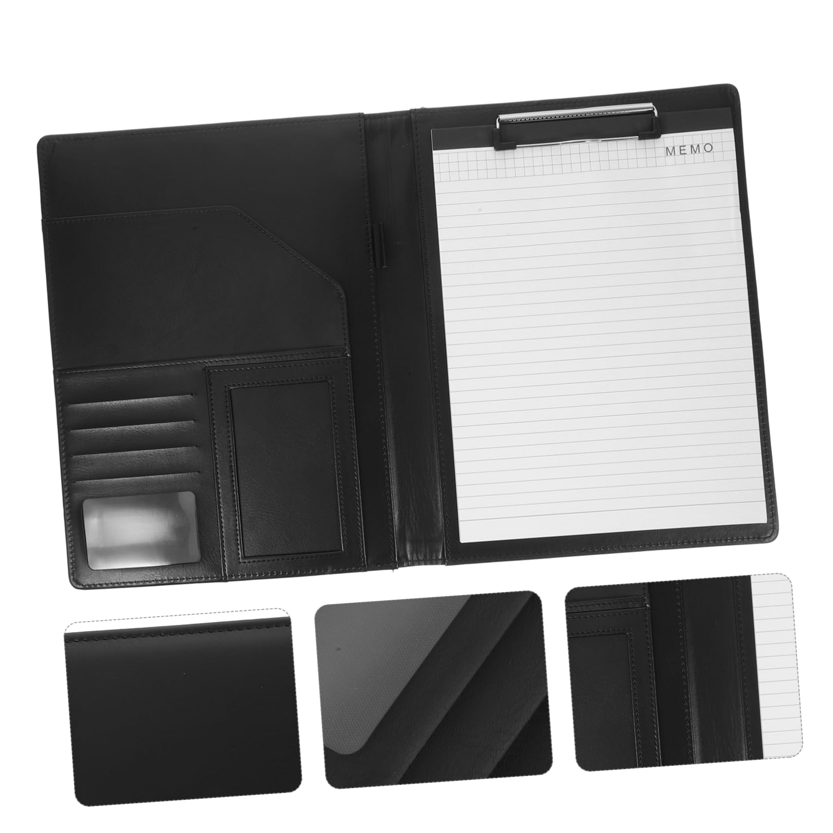 Cartella Portadocumenti A4 in Cuoio, Raccoglitore Multifunzione | Nero, Lega di Alluminio e Carta, per Studio e Outdoor, Organizer Portfolio Business