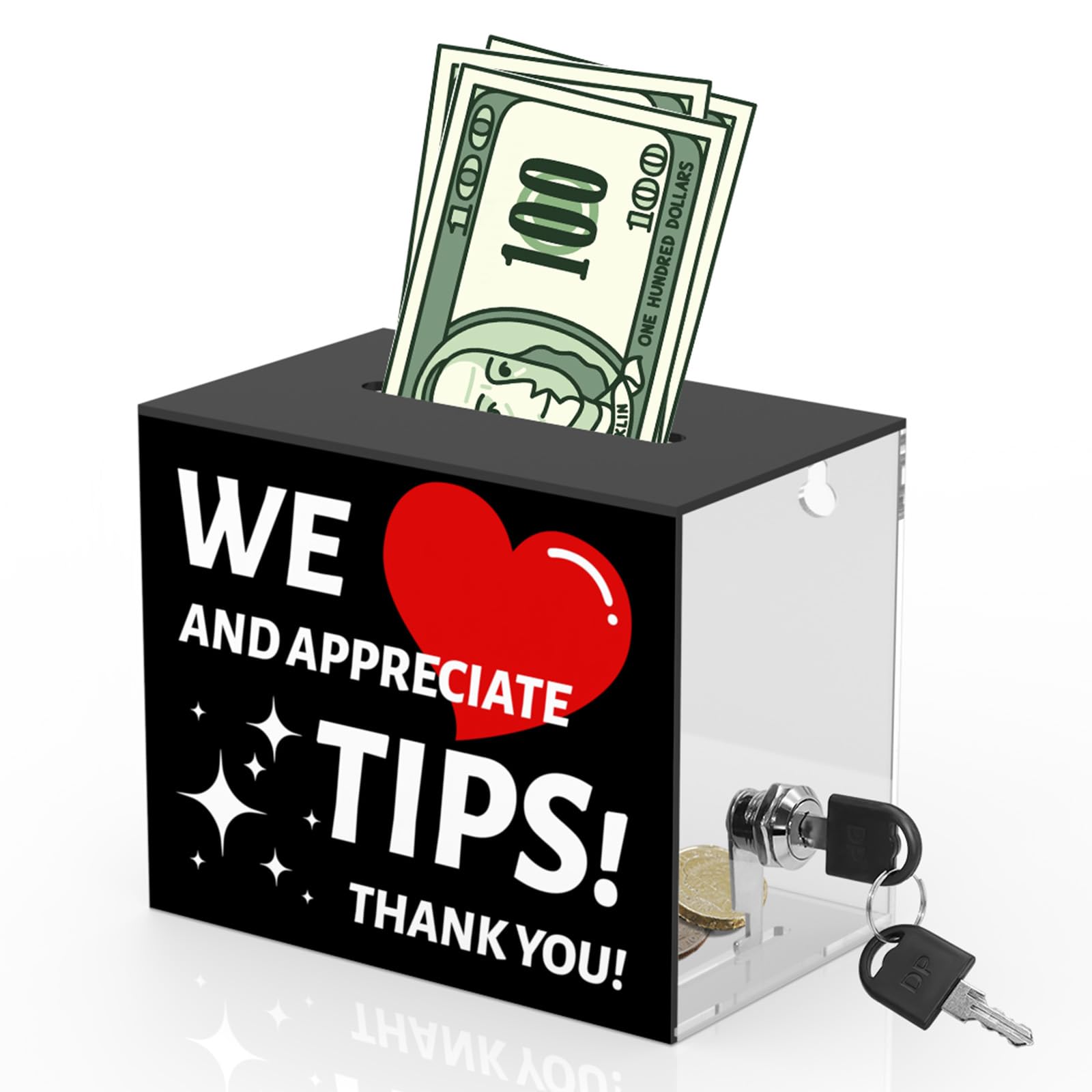 Barattolo con punta acrilica per barista Tip Box Tip Jars Scatola di suggerimenti con slot e serratura Scatola di donazione con serratura 15,2 x 10,2 x 12,7 cm Scatola per lotteria per bar ristorante