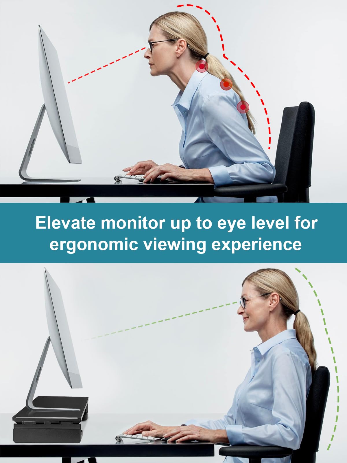 Soporte Ajustable para Monitor con Soporte para Smartphone y Tableta, Soporte Plegable para Ordenador, portátil, Impresora, Superficie de Malla (Negro)