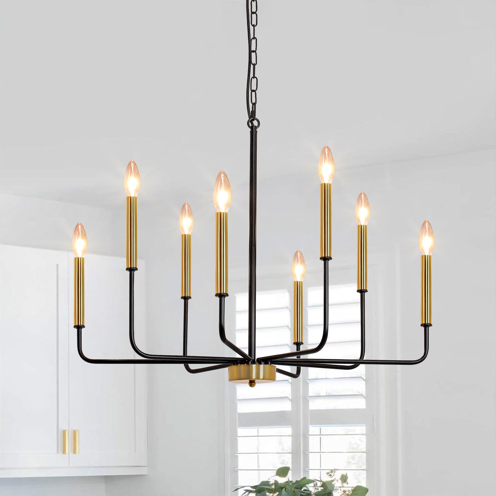 8-Light Black and Gold Chandelier 29.5 Inch Candle Style