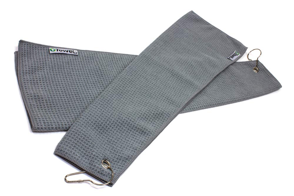 ClothleteHook & Grommet Microfiber Golf Bag Towel 2 Pack (Gray)