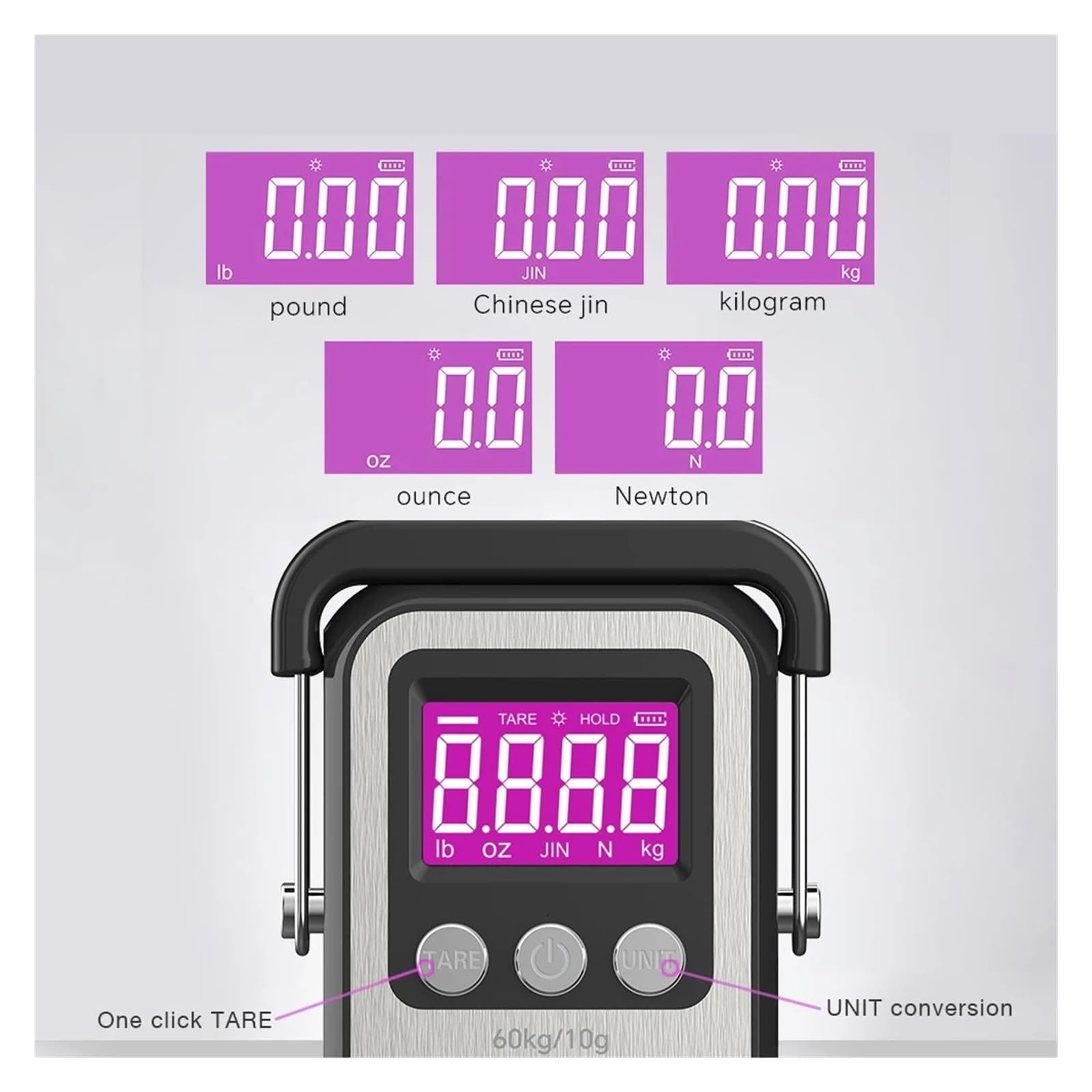 Bilancia sospesa digitale portatile, bilancia da pesca 60Kg/10g | Bilancia sospesa con display LCD