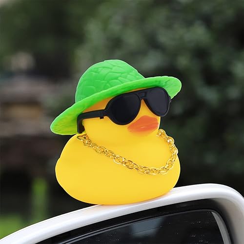 Miniatura 6 de wonuu Car Duck - 4 adornos de goma para automóvil, pato amarillo, decoración de tablero de automóvil con mini sombrero, anillo de natación, collar,