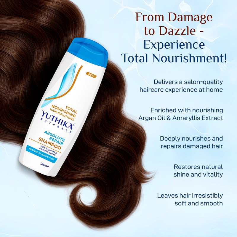 Yuthika Absolute Repair Shampoo For Damaged Hair 180ml |Total Nourishing Shampoo For Women & Men| Enriched With Argan Oil & Amaryllis Extract - Image 4