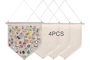 4Pcs Canvas Wall Hanging Display Banner Holder for Pin Collections, DIY Flags...