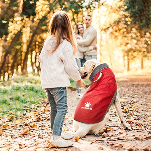 IREENUO Wasserdichter Hundemantel, Hundejacke Winter Winddichter Warmer Hunderegenmantel für Mittelgroße bis Große Hunde mit Sicheren Reflexstreifen und Verstellbarem Brustriemen (XL, Red)