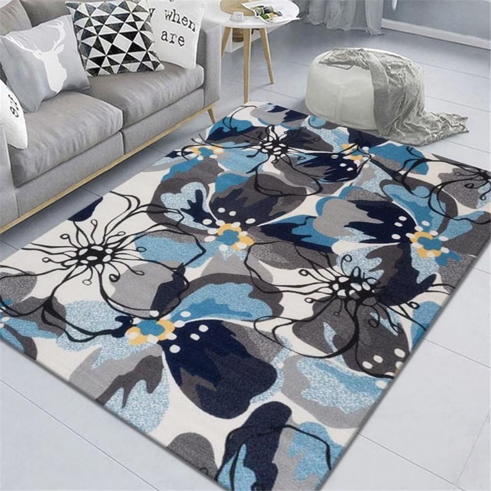 Tapis de salon antidérapant bleu pour chambre ado et terrasse abritée