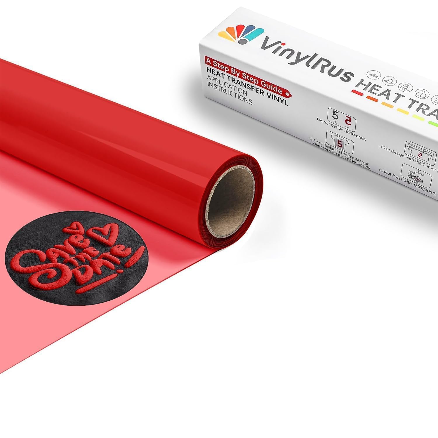VinylRus Puff HTV Heat Transfer Vinyl Roll, Red, 12" x 6FT
