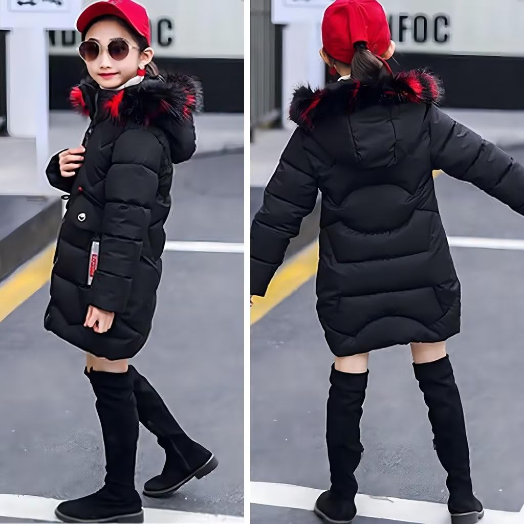 linboo Cappotto invernale per bambini, giacca invernale con cappuccio in pelliccia parka imbottita con stampa Lettera LOVE