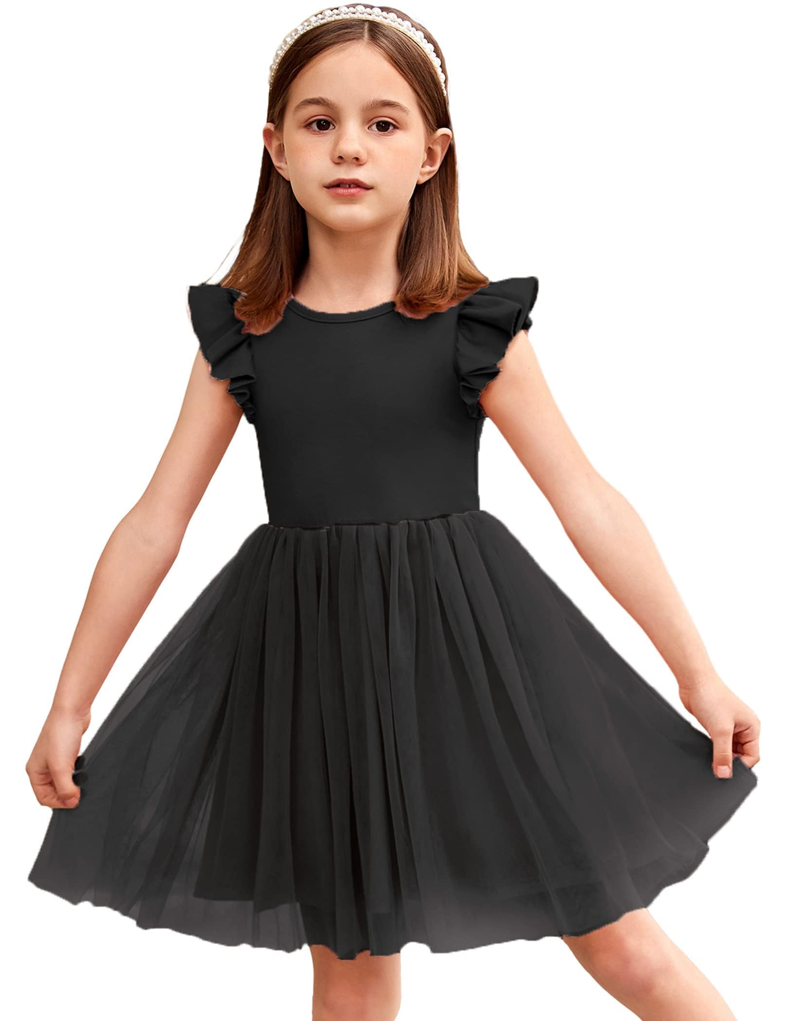Arshiner Vestidos para Niña Vestido de Tul Mangas Voladoras Vestido de Princesa Vestido Festivo Tutú Vestido Infantil Vestido de Fiesta de Algodón Vestido de Cumpleaños Boda Verano 2-7 años